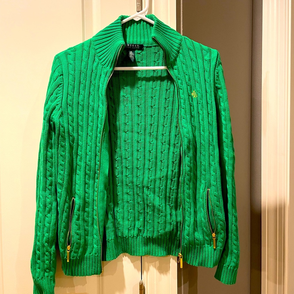 Lauren Ralph Lauren zip up sweater xs green